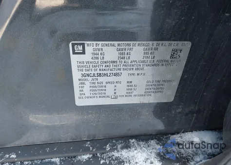 2017 Chevrolet Trax Lt из США, поврежденный, VIN 3GNCJLSB3HL274857